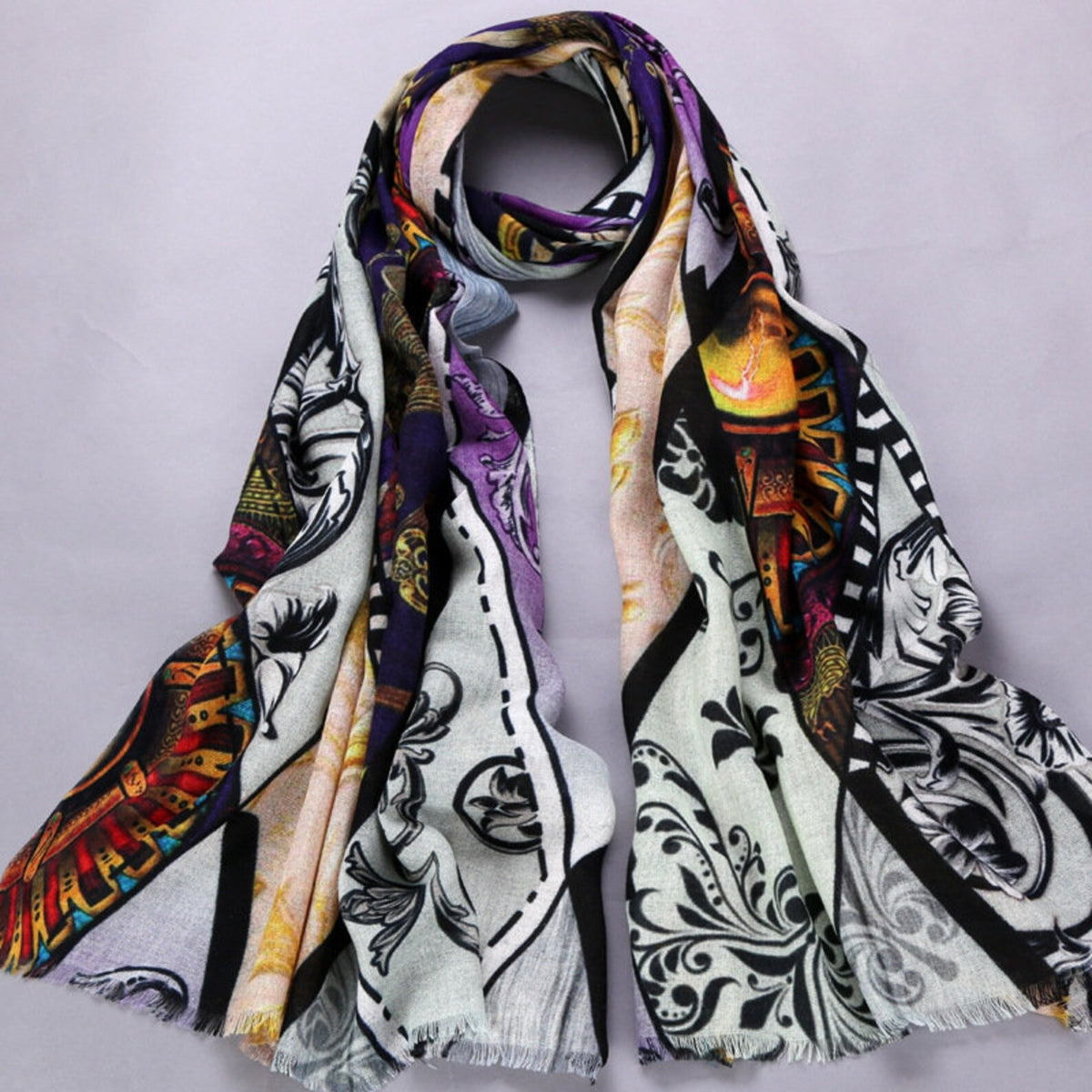 Zentoq Women's Lightweight Cashmere Scarf , Soft Scrolling Pattern Neck Wrap