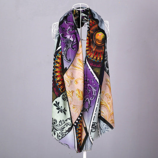Zentoq Women's Lightweight Cashmere Scarf , Soft Scrolling Pattern Neck Wrap