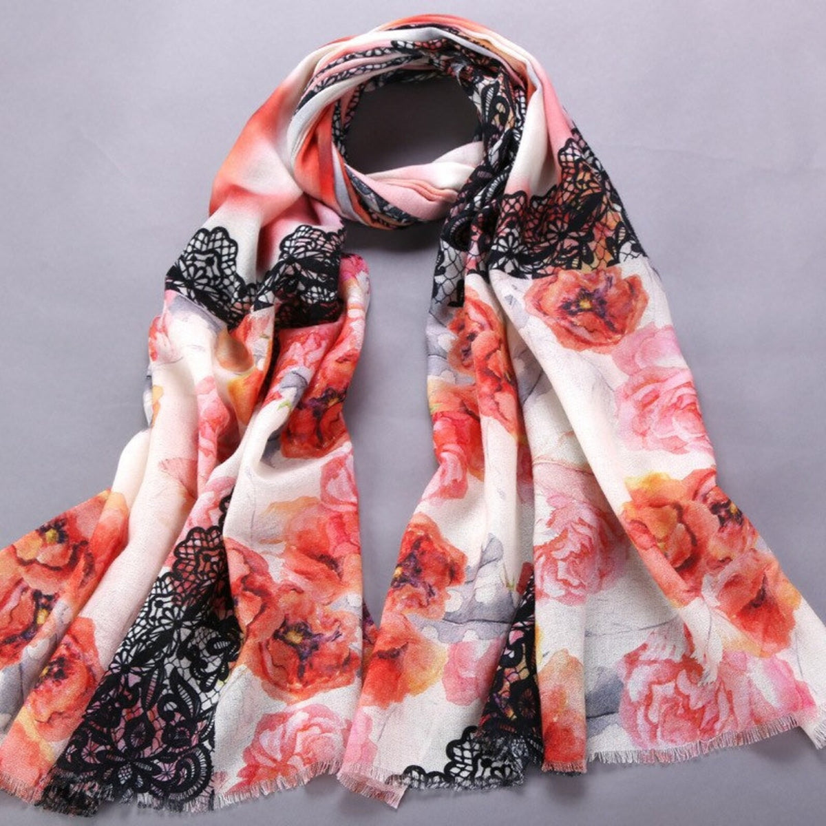 Zentoq Women's Lightweight Cashmere Lace Scarf , Soft Patterned Neck Wrap