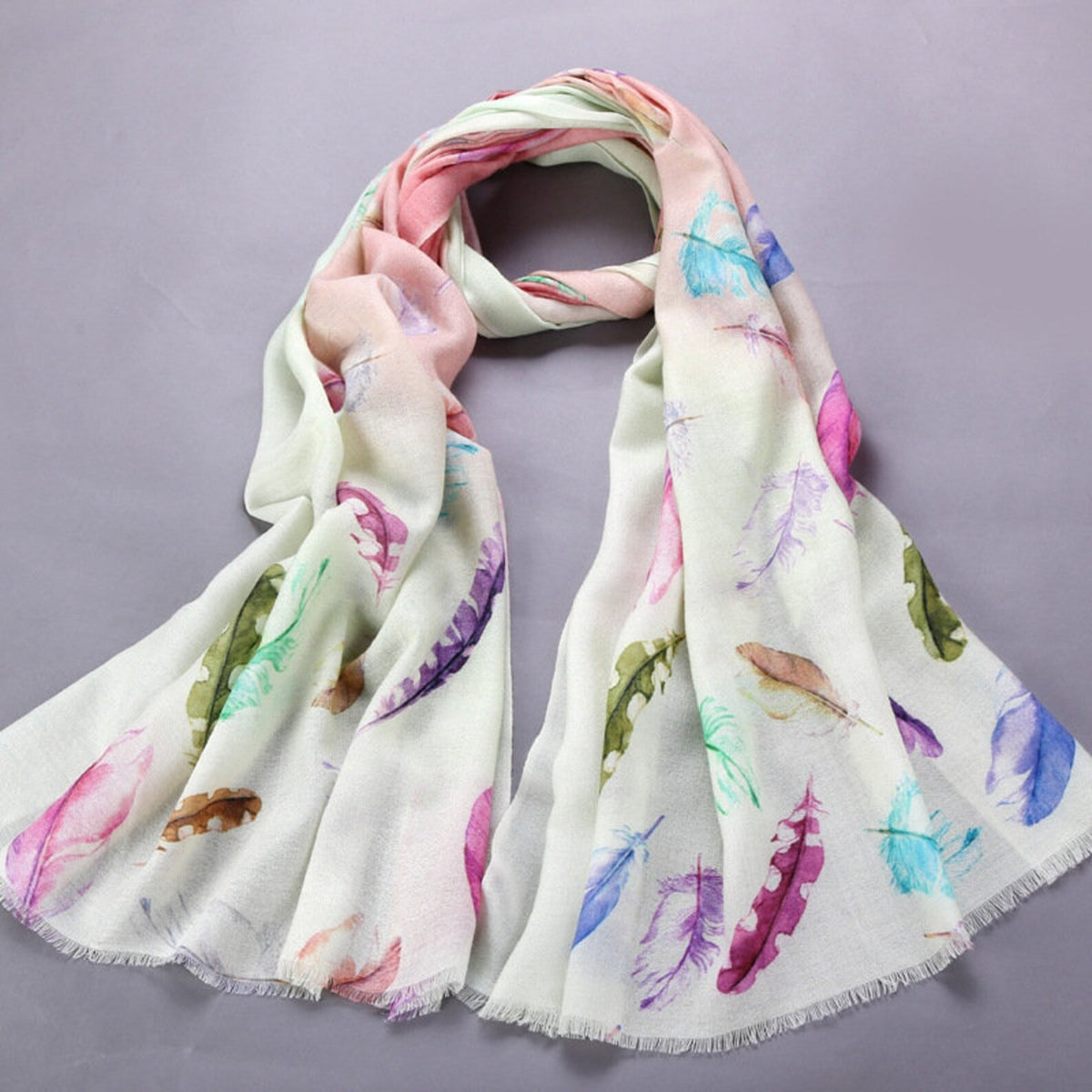Zentoq Women's Lightweight Cashmere Feather Scarf, Soft Printed Neck Wrap