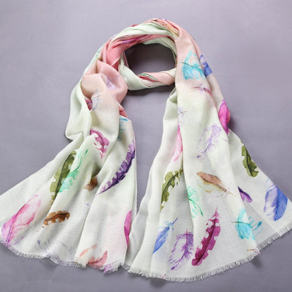 Zentoq Women's Lightweight Cashmere Feather Scarf, Soft Printed Neck Wrap